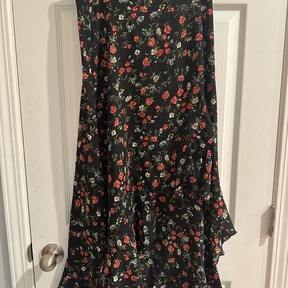 Floral Black Asymmetrical Skirt